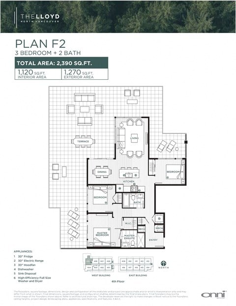 Floor plan for 3 beds, 2 baths, 1117 sqft